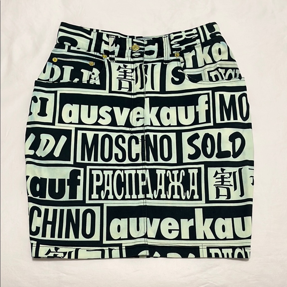 Vintage Moschino Jeans Black and White Graphic Print Skirt